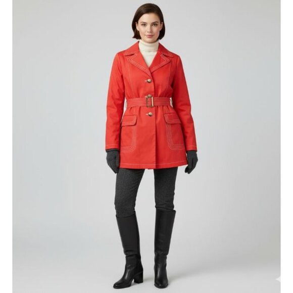Old Navy Red Lined Button Front Belted Trench Coat Women's Size Large - Picture 4 of 10